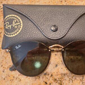 Ray-Ban Blaze Round 3574N Gold Frame Solid Green Lens Sunglasses w/Case - NWOT